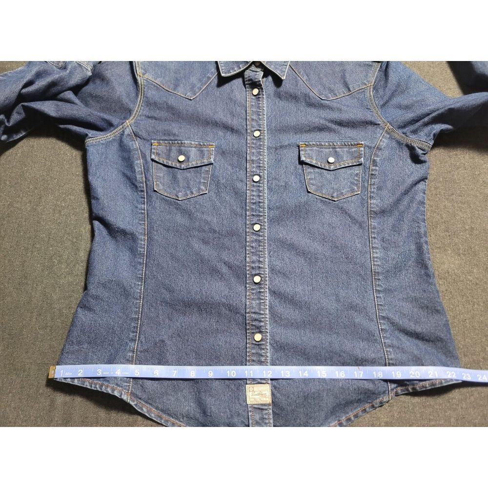 Levi's Western Pearl Snap Button Up Shirt‎ Womens Large L Dark Wash Denim - Picture 13 of 16